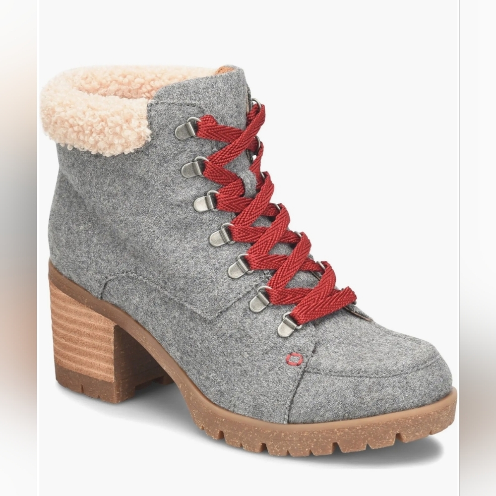 KORK-EASE Evie Heeled Lace-Up Sherpa Ankle Boots Gorpcore Wool Grey Size 9